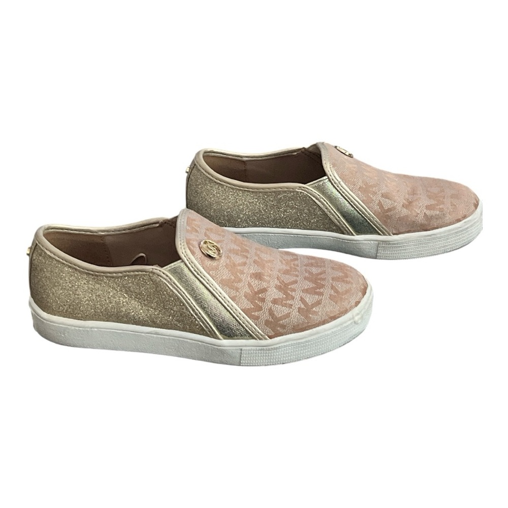 Michael Kors Girls Beige and Gold Metallic Slip-On Shoes Size 1